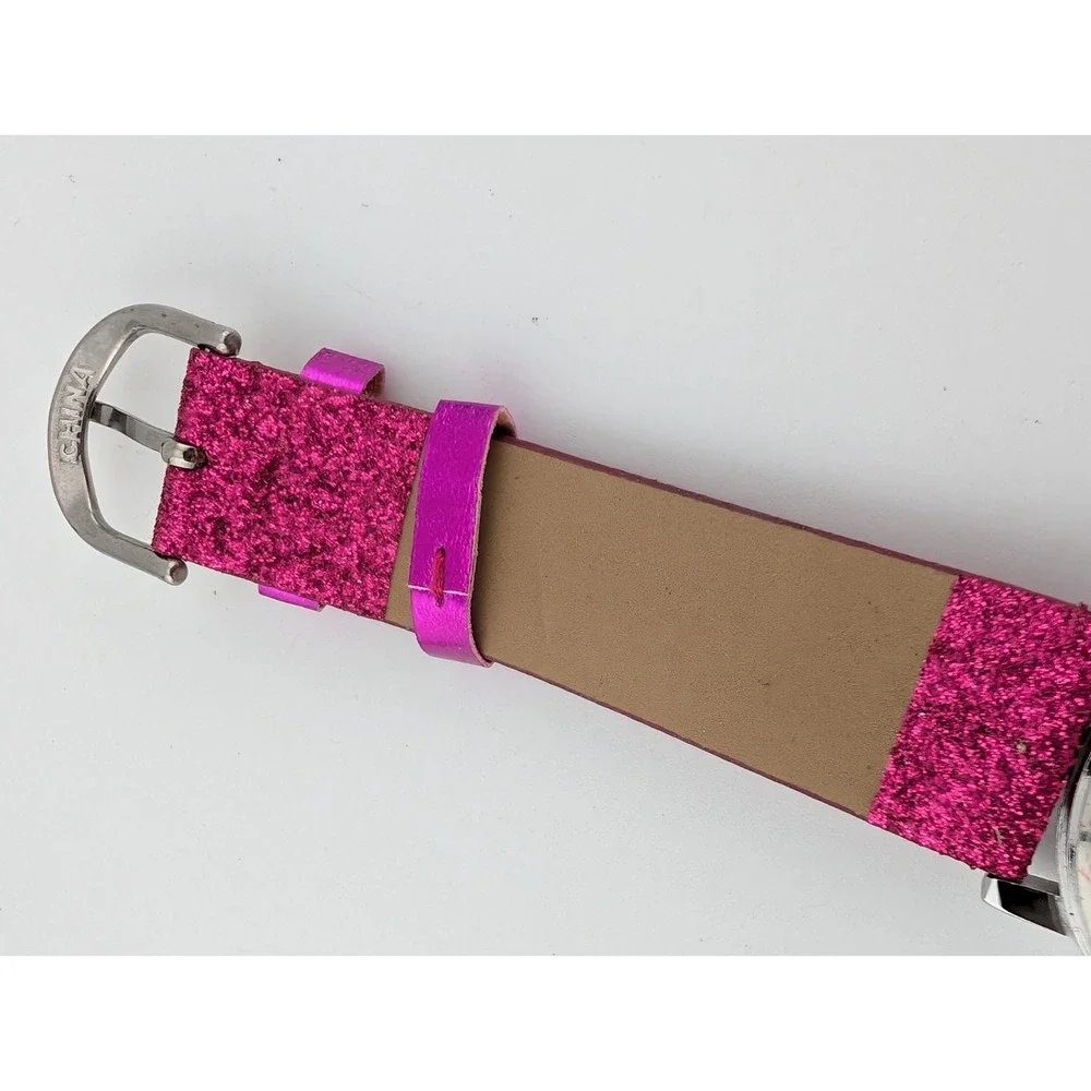 Avon‎ Glitter Watch Women 34mm Silver Case Pink Glitter Band- New Battery